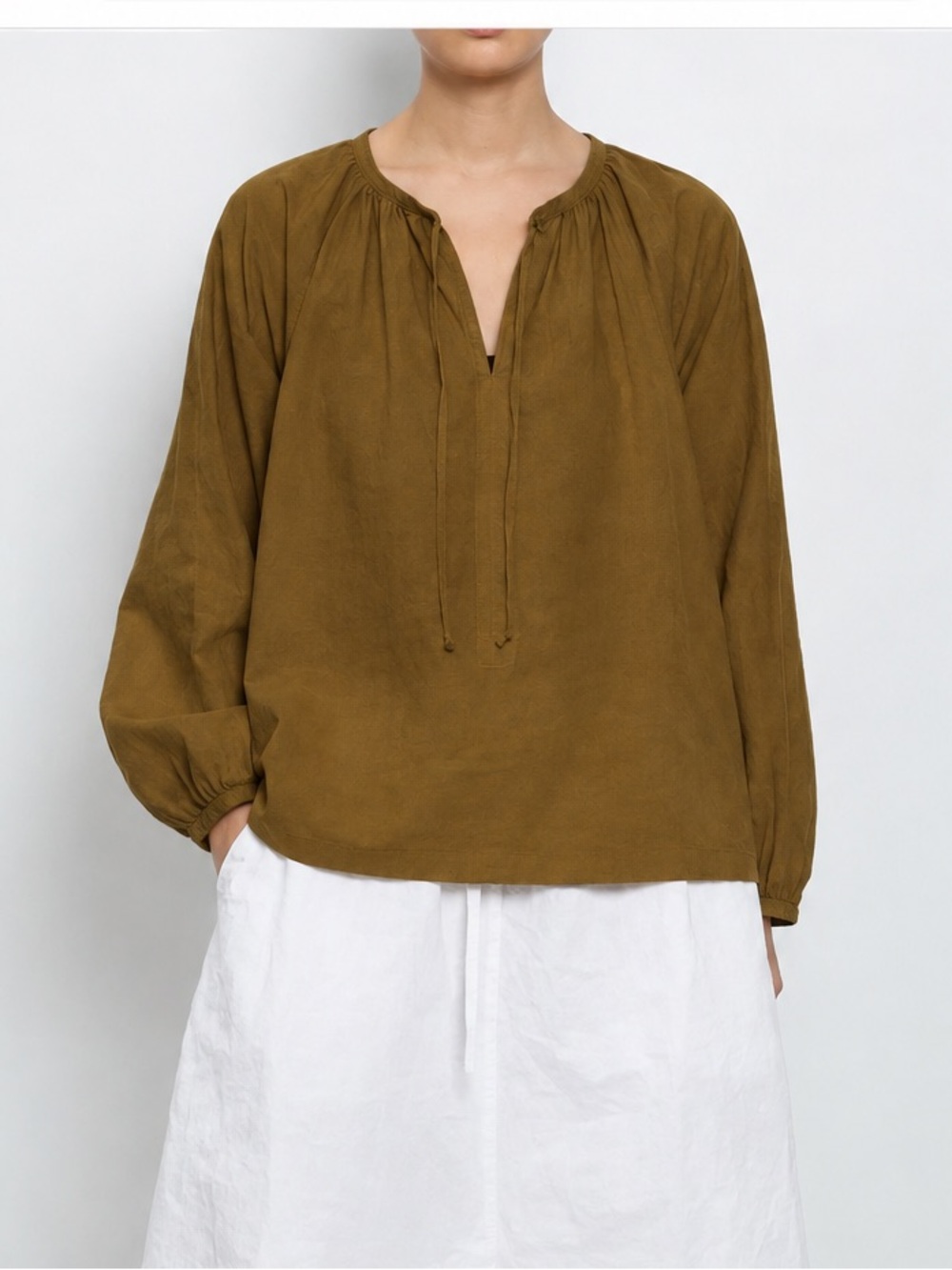 6397 Peasant Cotton Blouse in Olive
